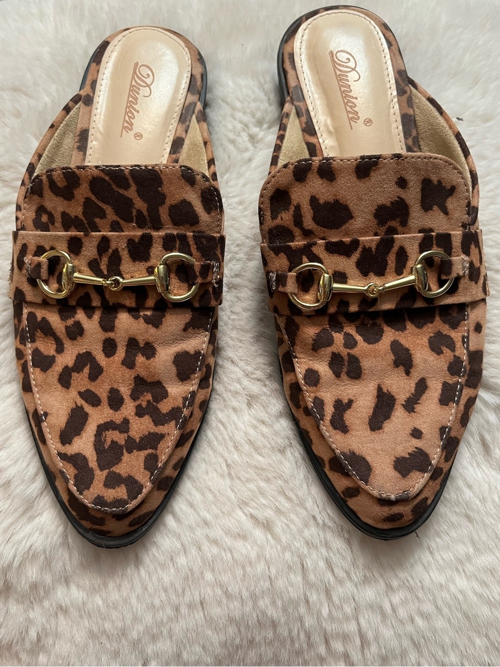 Leopard Print Slip-On Mules with Gold Bit 6.5